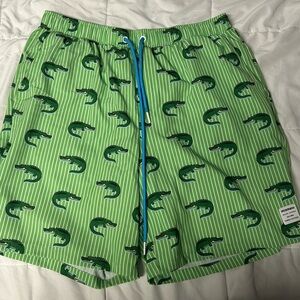 Green Alligator Print Swim Shorts